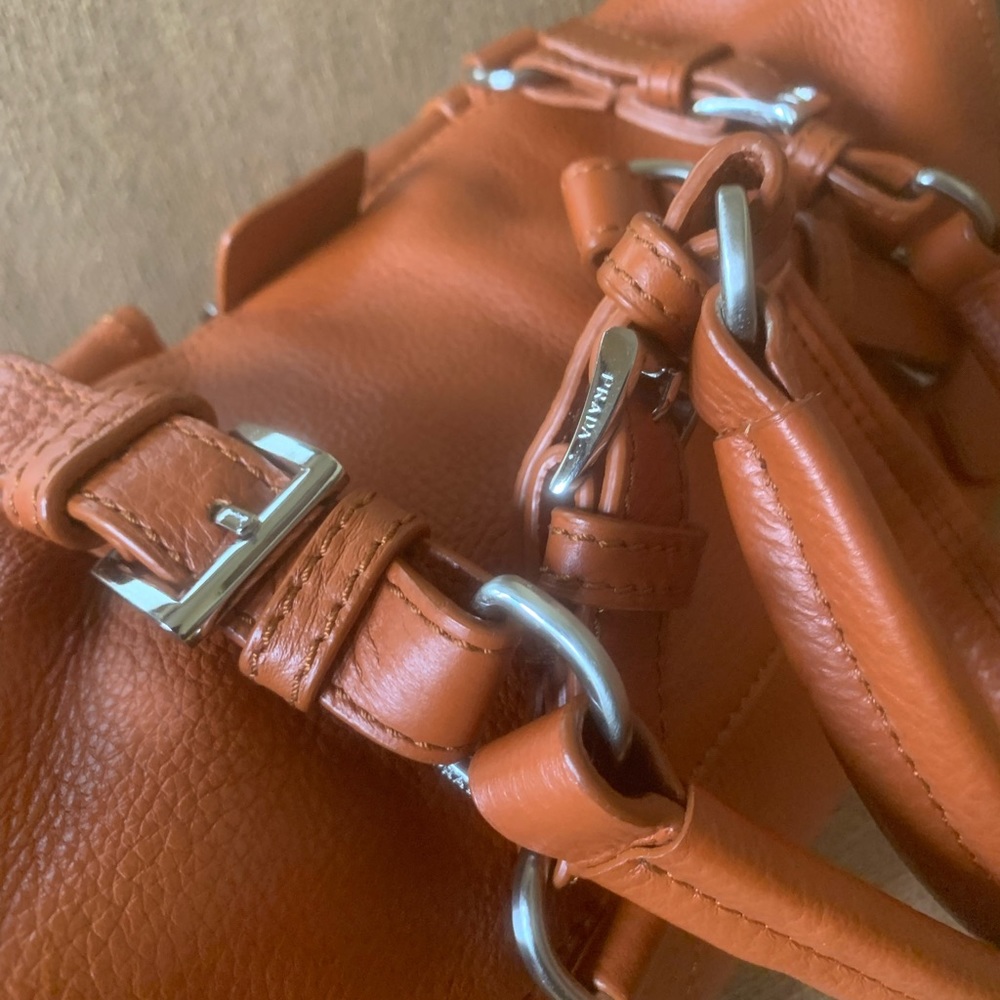 Prada Flap Satchel Shoulder Bag in Burnt Orange Leather New - Picture 15 of 16